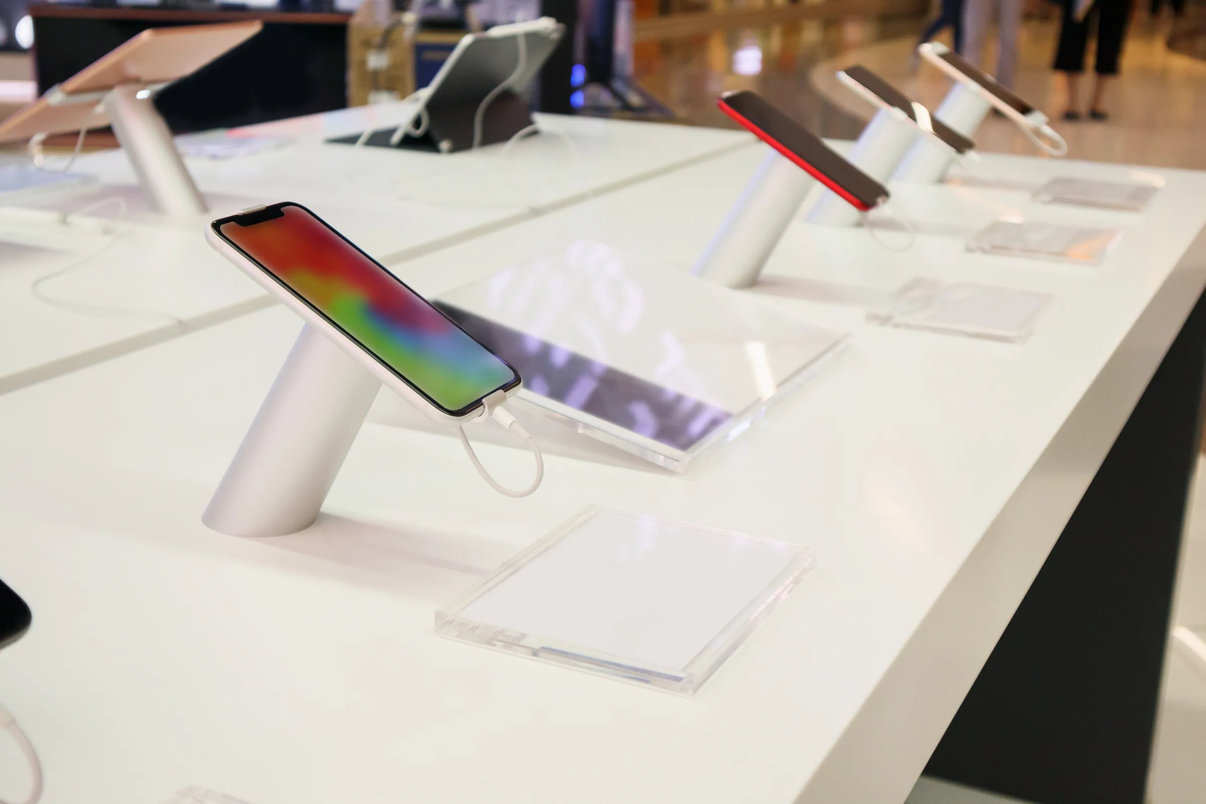 Handsets on a lit store display